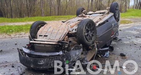 Вилетів у кювет та перевернувся на дах: у Кривому Розі зіштовхнулися мікроавтобус та легковик (ФОТО)