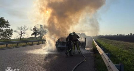 Рятувальники розповіли подробиці про палаючий автомобіль на трасі у Павлоградському районі (ФОТО)