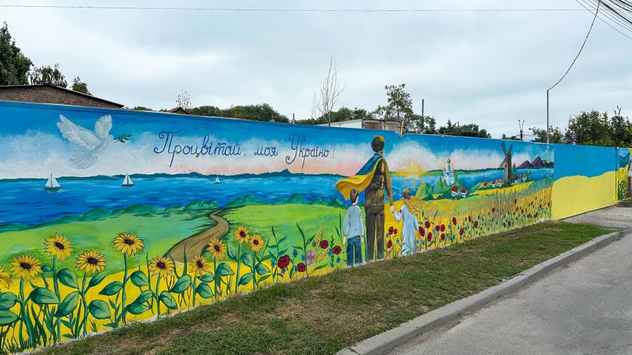 У Слобожанському бетонну огорожу перетворили на барвистий арт-об'єкт (ФОТО)
