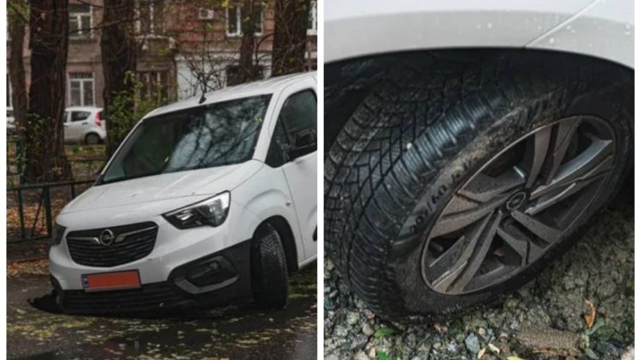 У Дніпрі на Акінфієва під автомобілем утворився "портал" у асфальті (ФОТО)