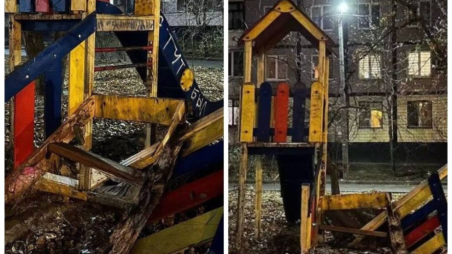 У Дніпрі на ж/м Червоний Камінь невідомі понівечили дитячий майданчик (ФОТО)