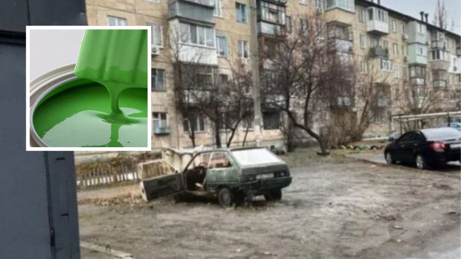 В Днепре неизвестные хулиганы взломали чужой автомобиль и покрасили его (ФОТО, ВИДЕО)