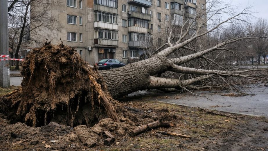 Вітер зніс зупинку та з корінням вирвав дерево біля ПівнГЗК у Кривому Розі (ФОТО, ВІДЕО)