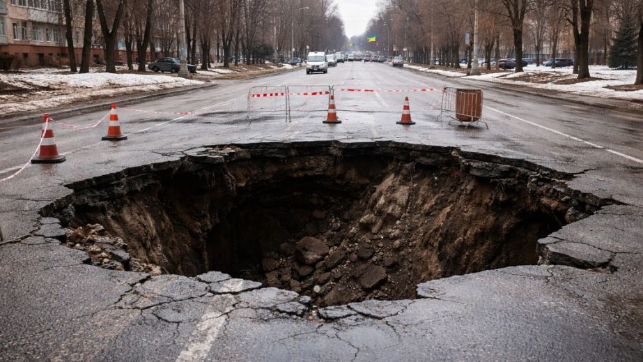У Дніпрі на Пастера утворилося величезне провалля у асфальті (ФОТО, ВІДЕО)