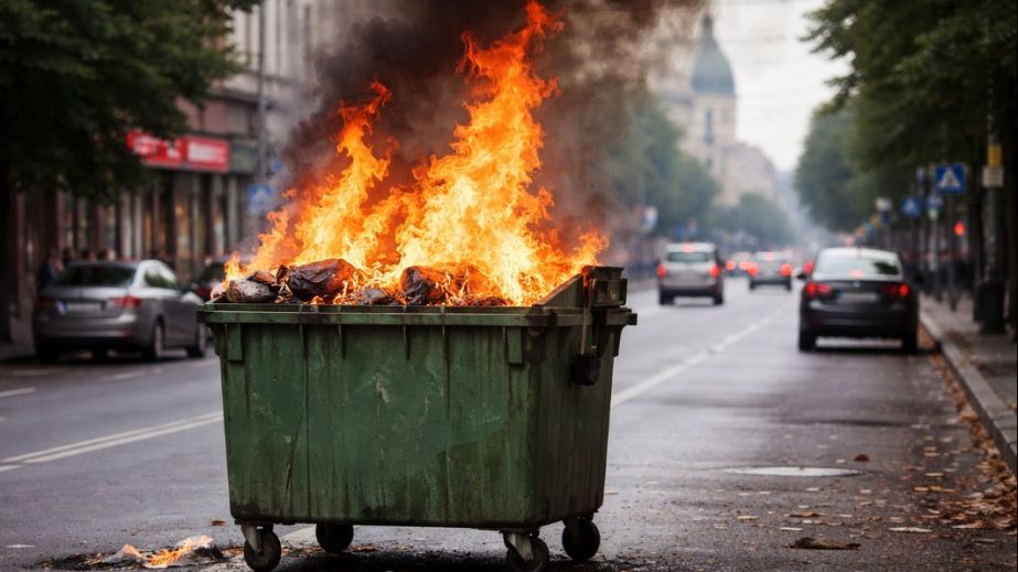 В центре Днепра пламя охватило мусорный бак (ВИДЕО)