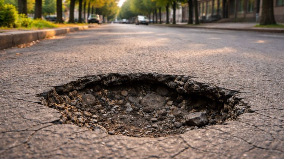В Днепре на Яскравой автомобиль застрял колесом в яме (ФОТО)