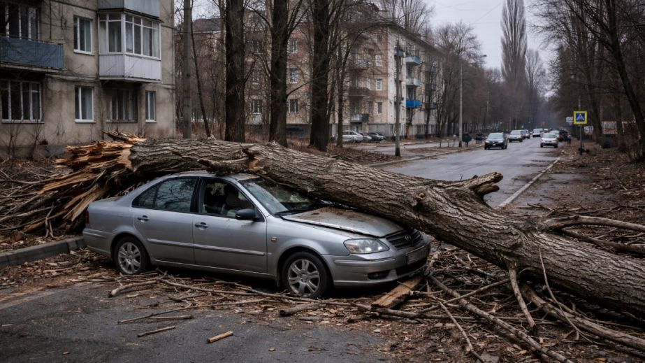 У Кривому Розі дерево впало на автівку та обірвало дріт (ФОТО, ВІДЕО)