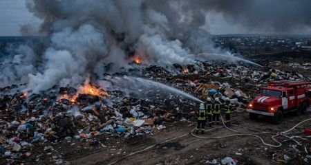 Масштабный пожар на мусорной свалке в Павлограде: спасатели укрощают огонь, подозревают поджог (ВИДЕО)