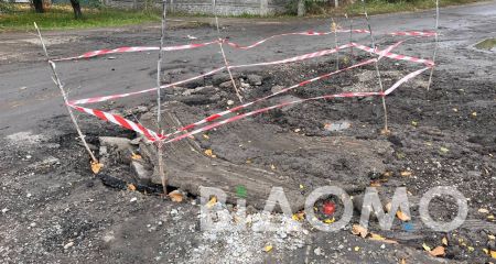 В Павлограде провал на дороге "подлатали" землей и огородили ветками (ФОТО, ВИДЕО)