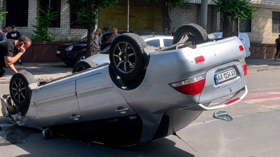 ДТП в Каменском: автомобиль опрокинулся на крышу